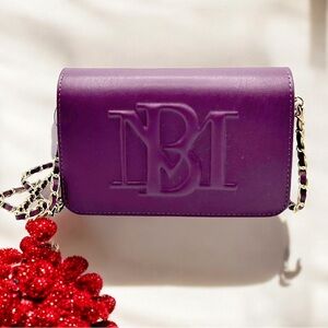 Badgley Mischka Crossbody Bag Magnetic Flap Debossed Logo Vegan Leather Purple